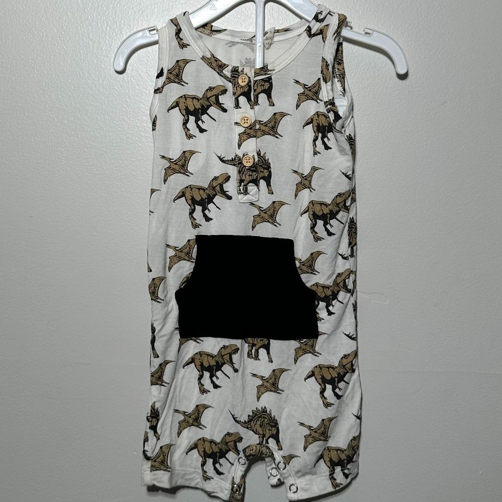 Kate Quinn | Sleeveless Henley Kanga Jumpsuit | Dinosaurs | Bamboo - 6-12 months